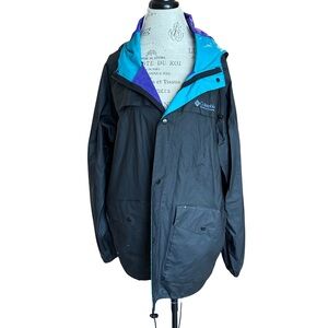 Vintage Columbia Rain Jacket Black Teal Purple
Size Large